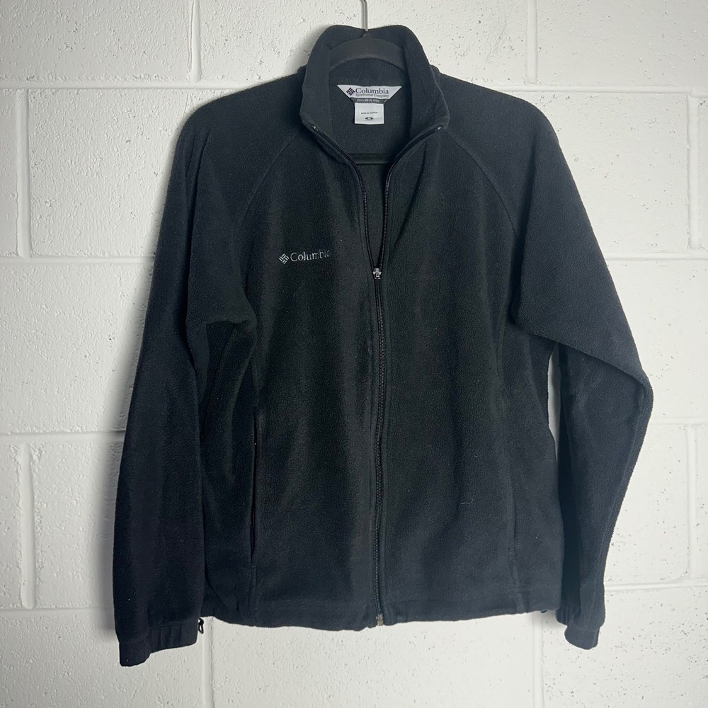 Columbia Womens Black Full Zip Fleece Jacket Mock Neck Size M Raglan Sleeve